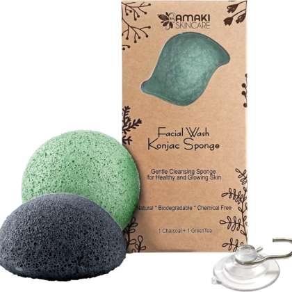 éponge nettoyante Konjac pour le visage, version en couleur certe et version en couleur anthracite